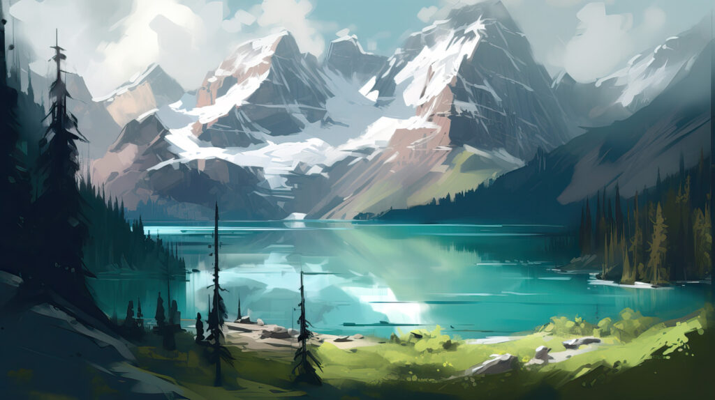 Lago com montanhas ao fundo Lago com montanhas ao fundo