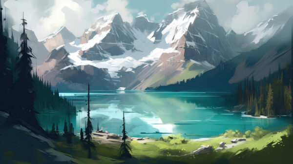 Lago com montanhas ao fundo Lago com montanhas ao fundo