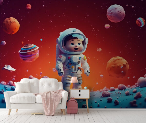 Desenho animado de um astronauta de brincar no espaço Desenho animado de um astronauta de brincar no espaço