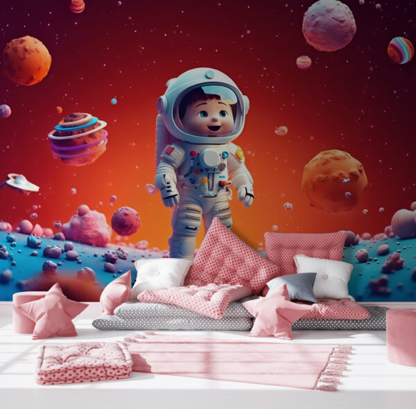 Desenho animado de um astronauta de brincar no espaço Desenho animado de um astronauta de brincar no espaço