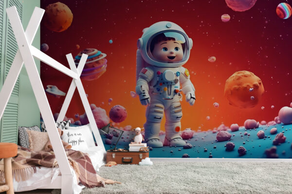 Desenho animado de um astronauta de brincar no espaço Desenho animado de um astronauta de brincar no espaço