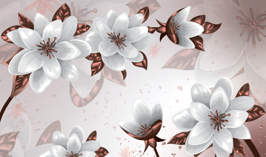 Grupo de flores brancas com folhas castanhas Grupo de flores brancas com folhas castanhas