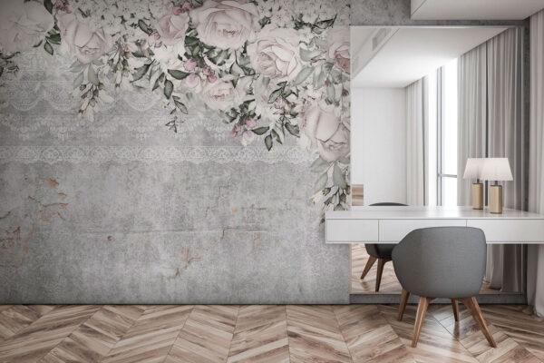 White and pink flowers on a gray background