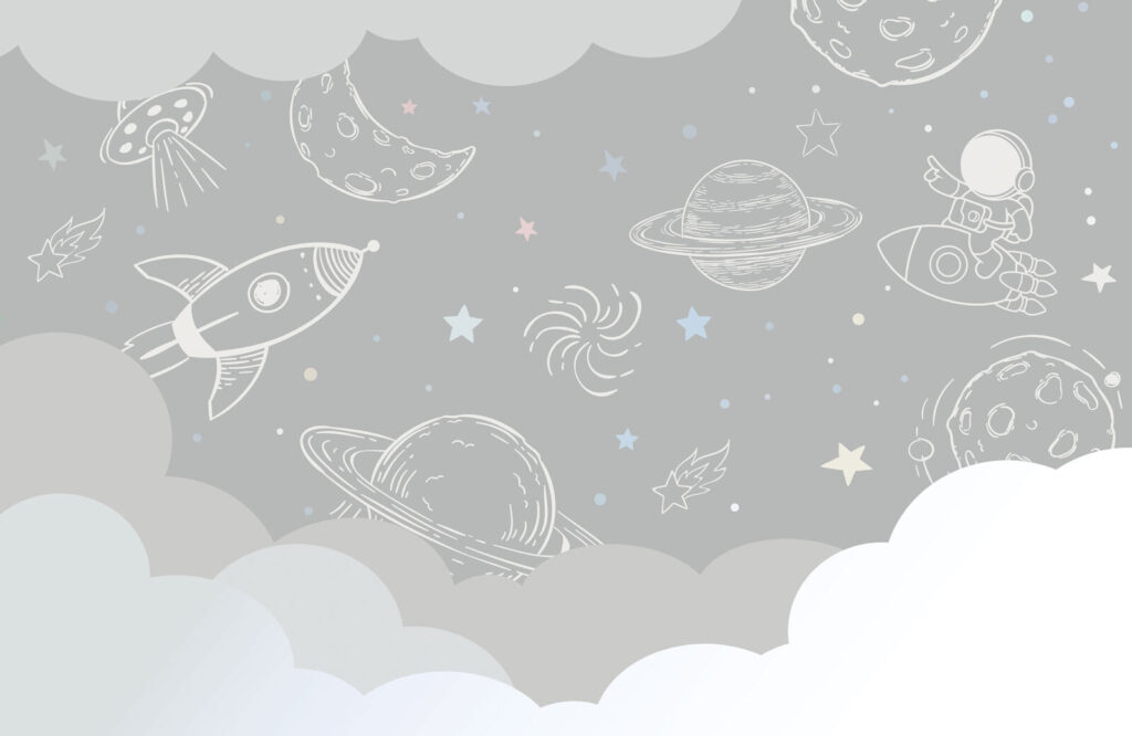 Fundo cinzento com nuvens e foguetões Fundo cinzento com nuvens e foguetões