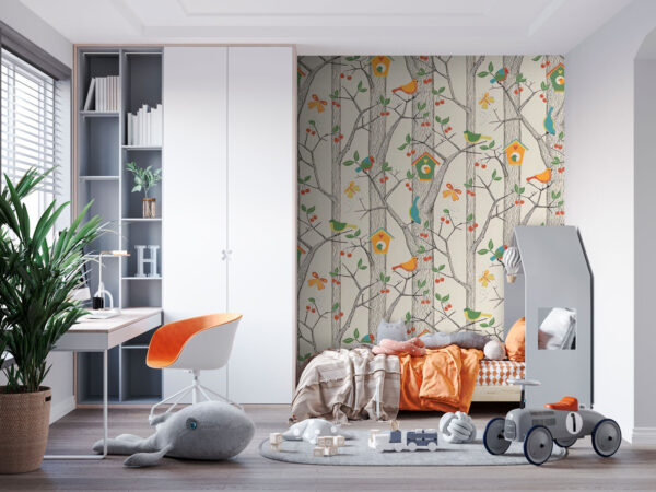 Papel de parede com pássaros e árvores Papel de parede com pássaros e árvores