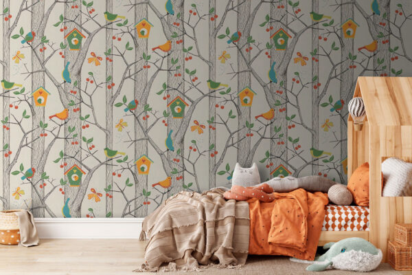 Papel de parede com pássaros e árvores Papel de parede com pássaros e árvores