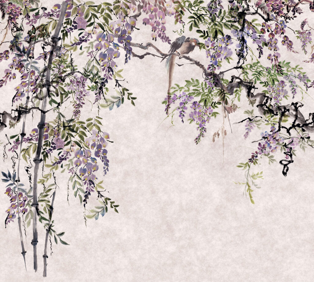 Pintura de uma árvore com flores roxas Pintura de uma árvore com flores roxas