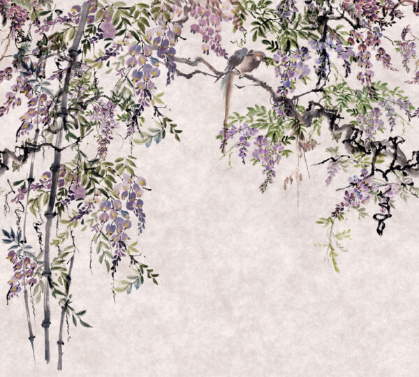 Pintura de uma árvore com flores roxas Pintura de uma árvore com flores roxas