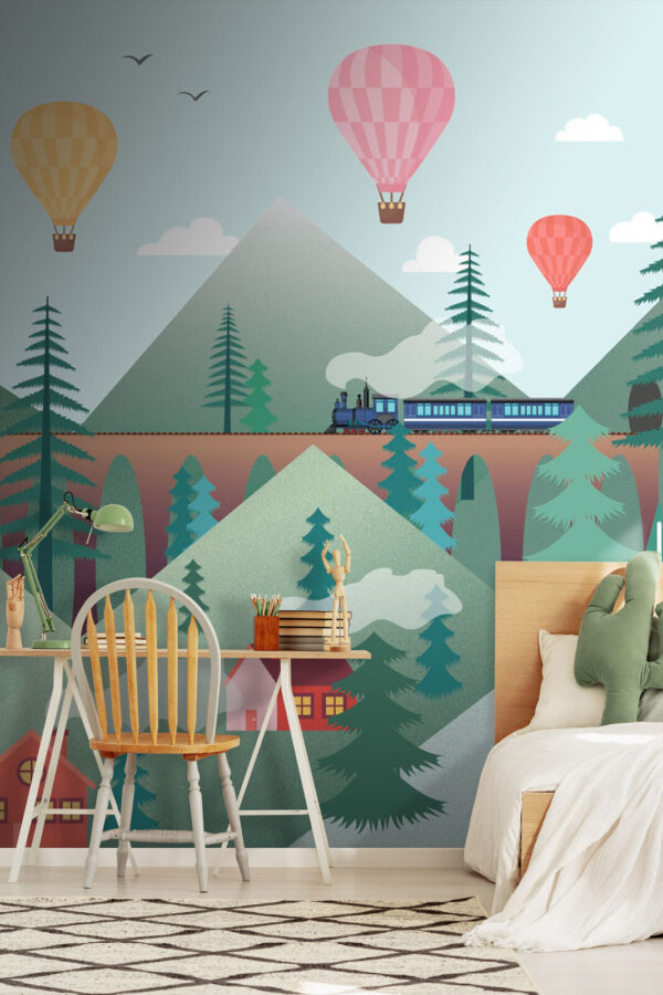 Comboio a atravessar uma floresta Papel de parede Comboio a atravessar uma floresta