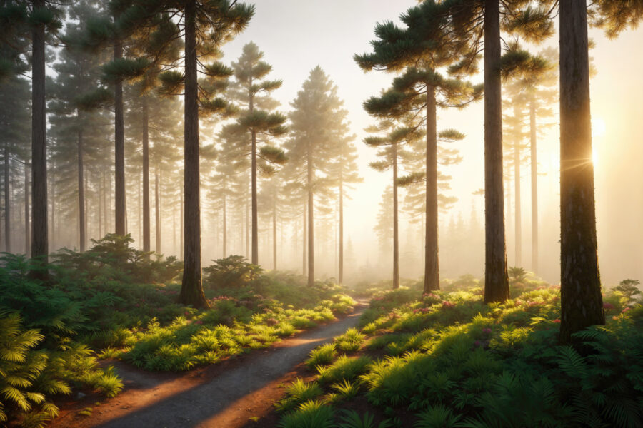 Papel de parede Caminho através de uma floresta com árvores e plantas - Image 3