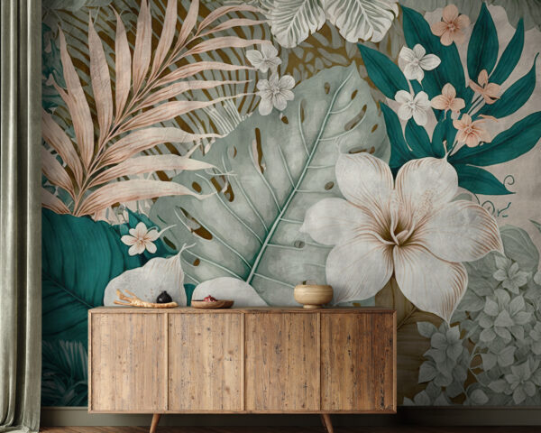 Folhagem tropical e arranjo floral Papel de parede Folhagem tropical e arranjo floral