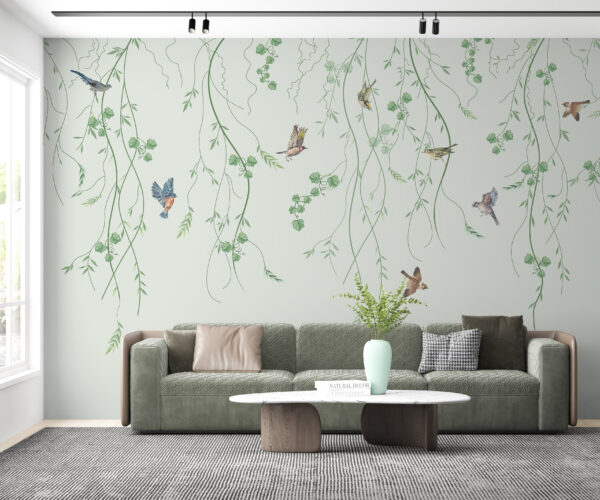 Papel de parede com pássaros e trepadeiras Papel de parede com pássaros e trepadeiras