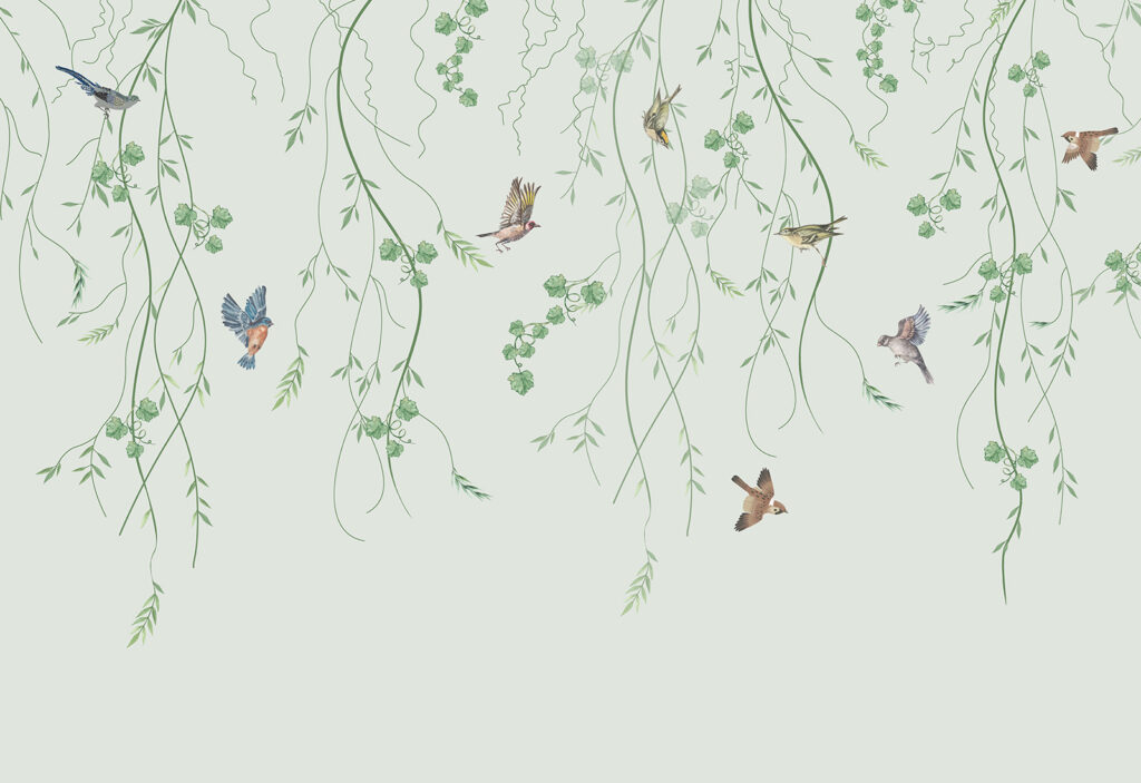 Papel de parede com pássaros e trepadeiras Papel de parede com pássaros e trepadeiras