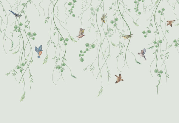 Papel de parede com pássaros e trepadeiras Papel de parede com pássaros e trepadeiras