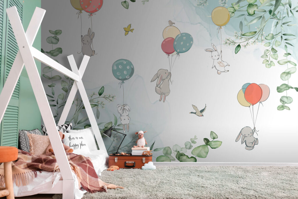 Group of bunnies holding balloons Group of bunnies holding balloons