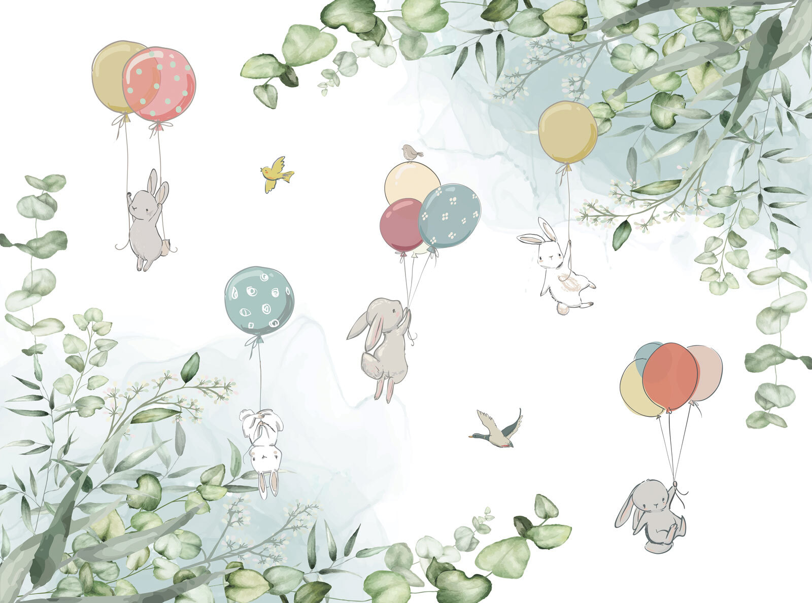 Group of bunnies holding balloons Group of bunnies holding balloons
