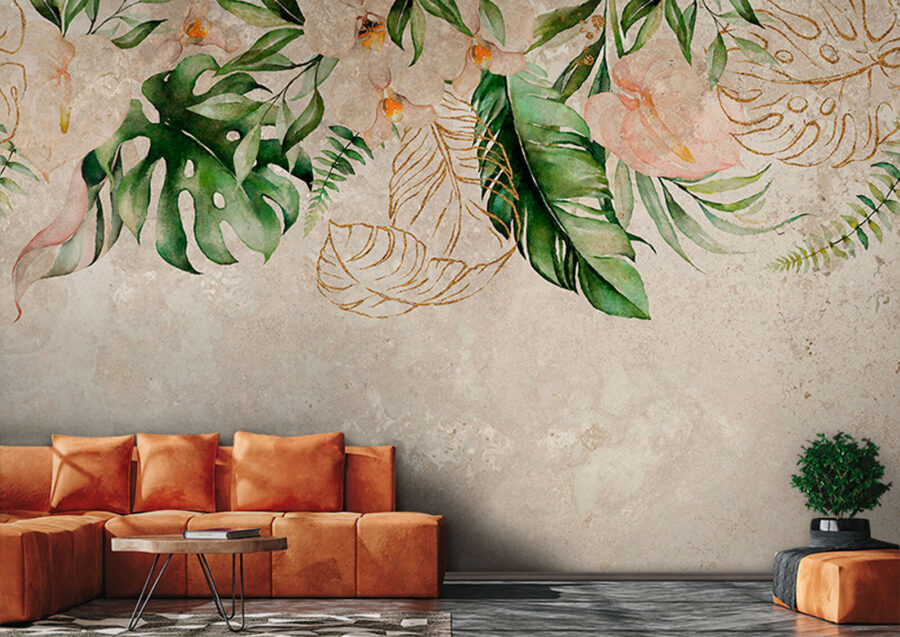 Design botânico elegante com tons suaves.