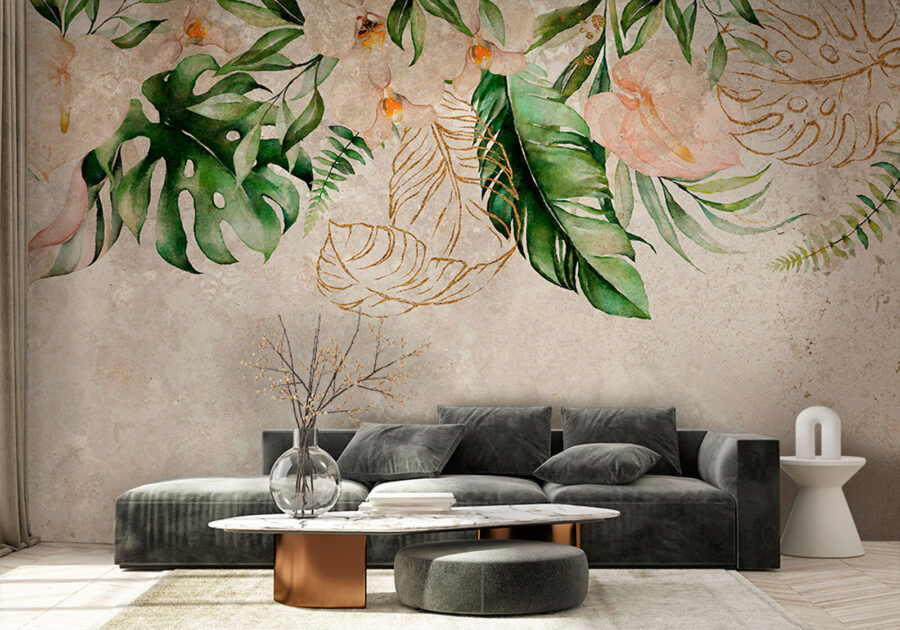 Design botânico elegante com tons suaves.