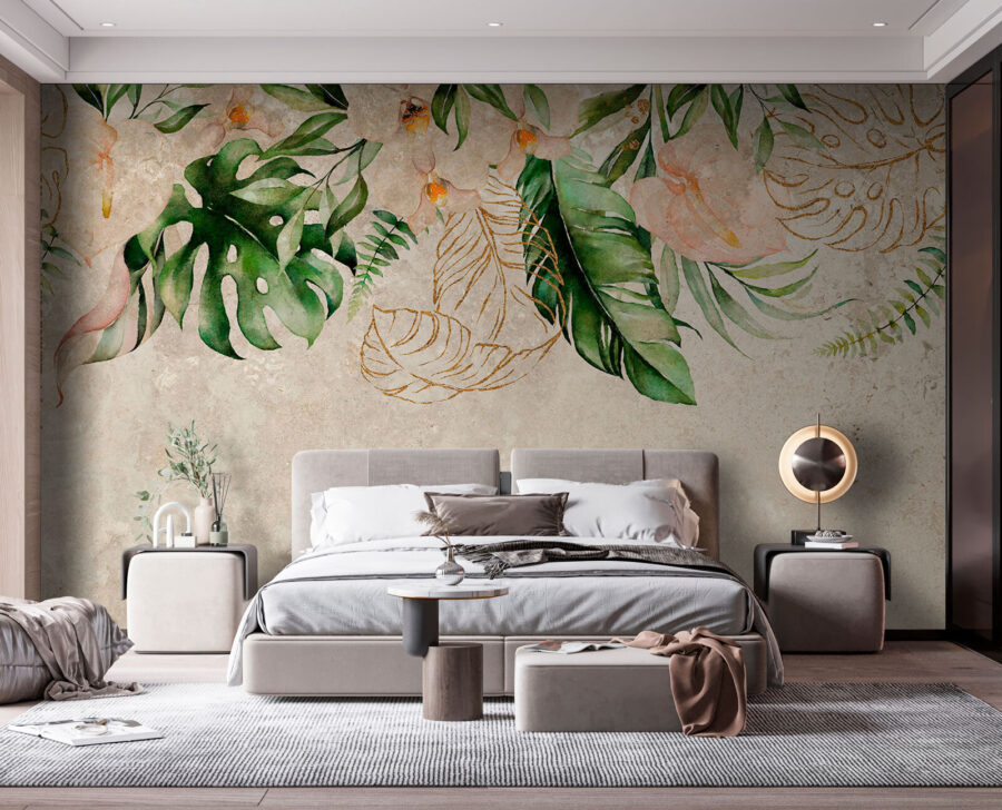 Design botânico elegante com tons suaves.