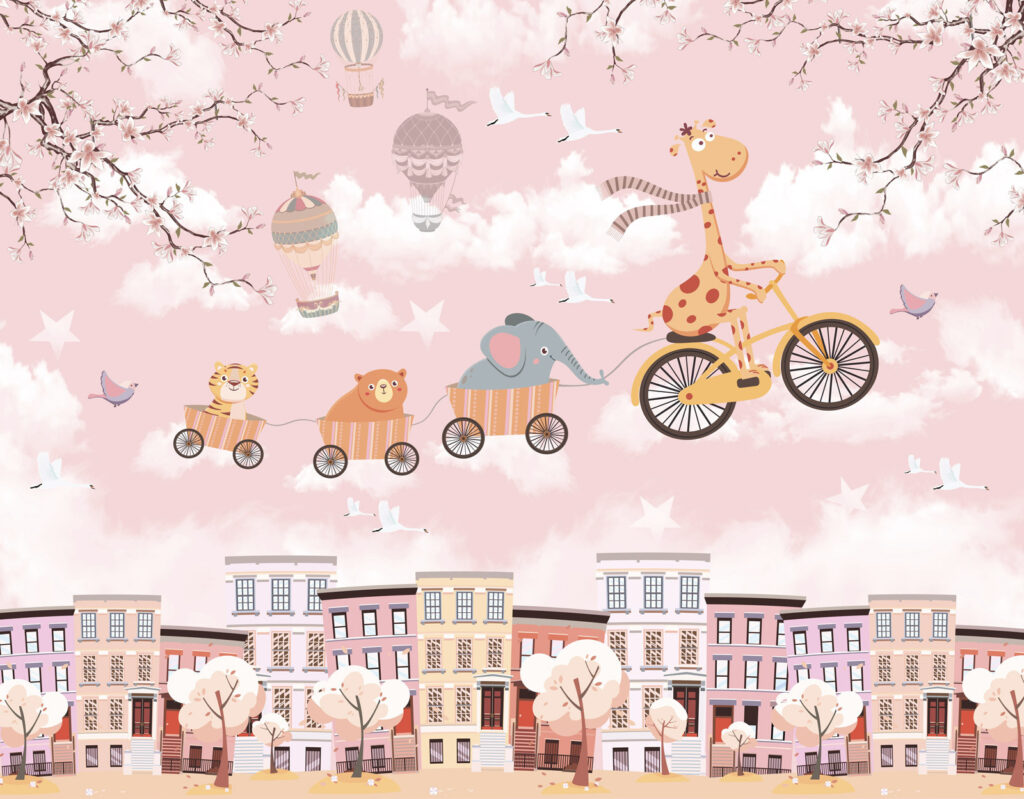 Animais de desenho animado a andar de bicicleta Animais de desenho animado a andar de bicicleta