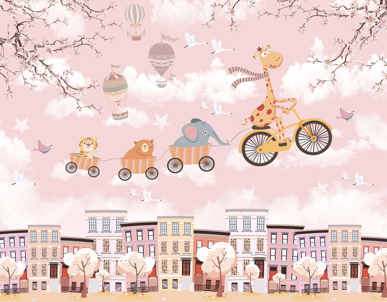 Cartoon animals riding a bicycle