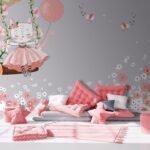 Papel de parede Desenho animado de um gato num baloiço