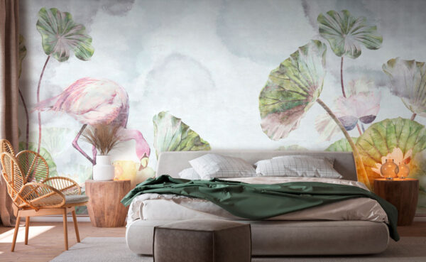 Papel de parede Papel de parede Flamingo e folhas (REF: u94357)