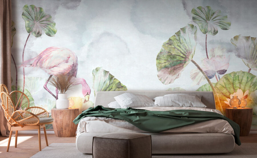 Flamingo e folhas
