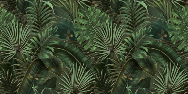 Folhas verdes exuberantes e borboletas escondidas. Folhas verdes exuberantes e borboletas escondidas.