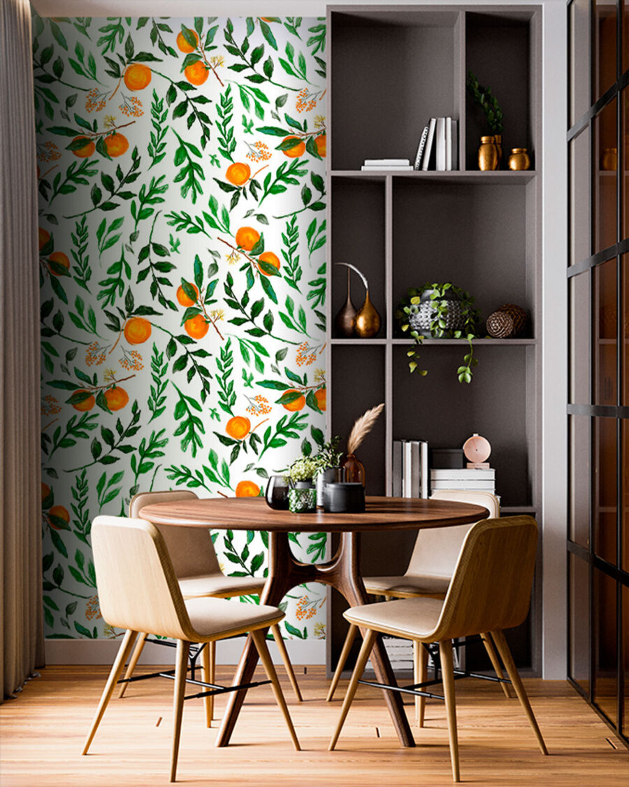 Papel de parede Padrão de laranjas e folhas - Image 3