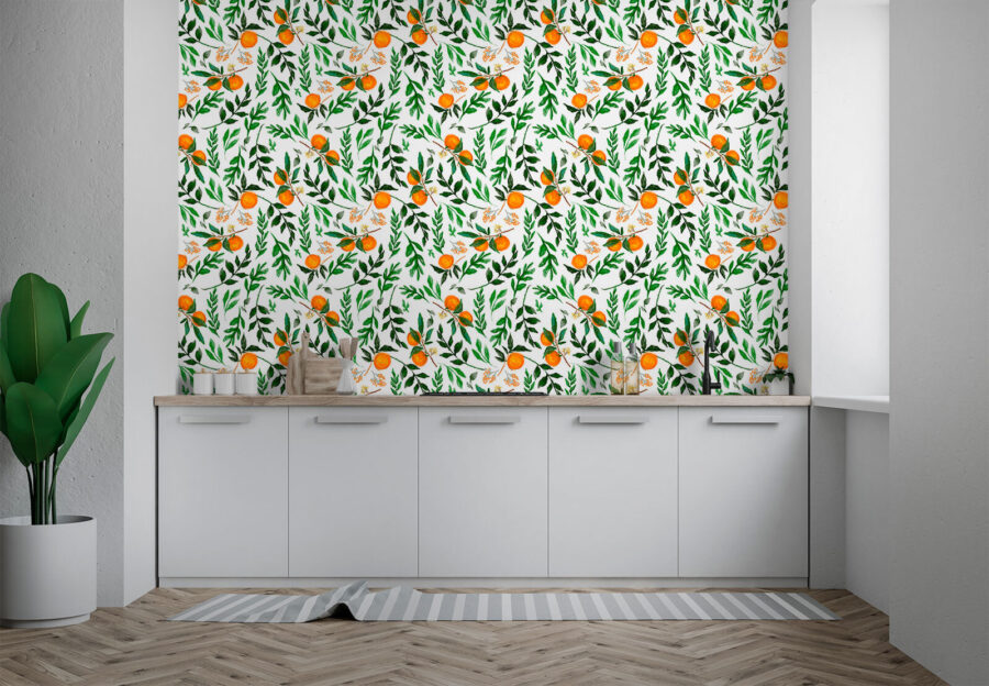 Papel de parede Padrão de laranjas e folhas - Image 2