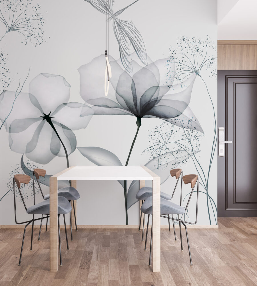 Flores transparentes com folhas