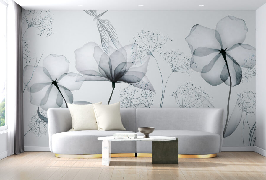 Flores transparentes com folhas