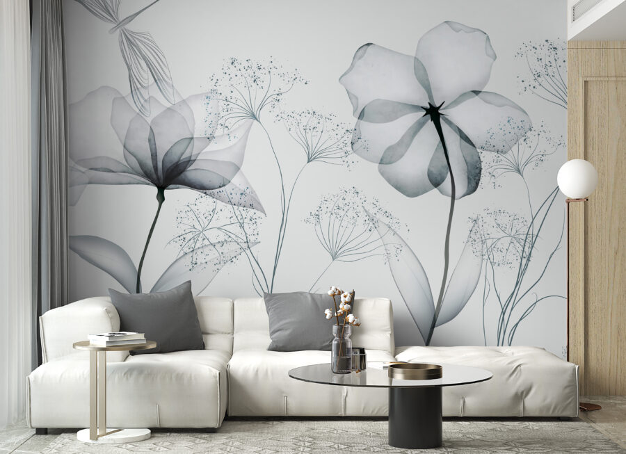 Flores transparentes com folhas