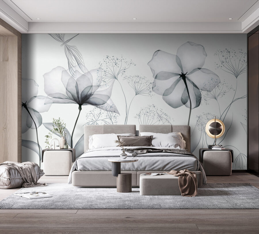 Flores transparentes com folhas
