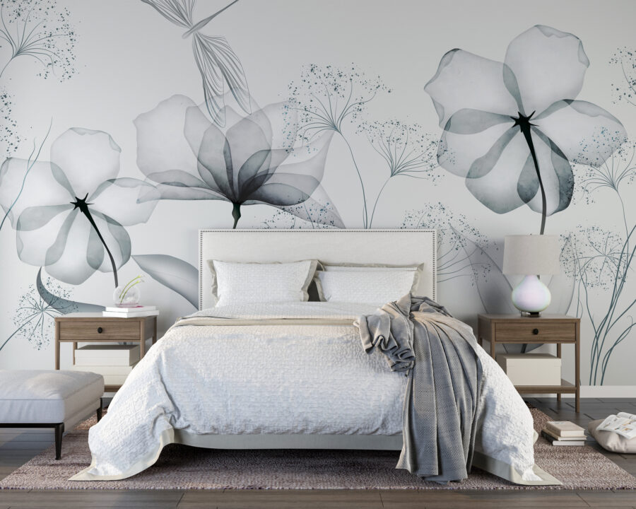 Flores transparentes com folhas