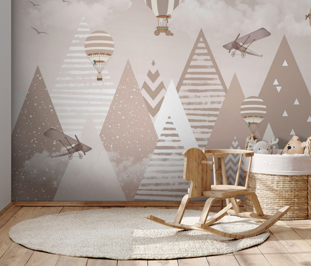 Wallpaper with mountains and airplanes