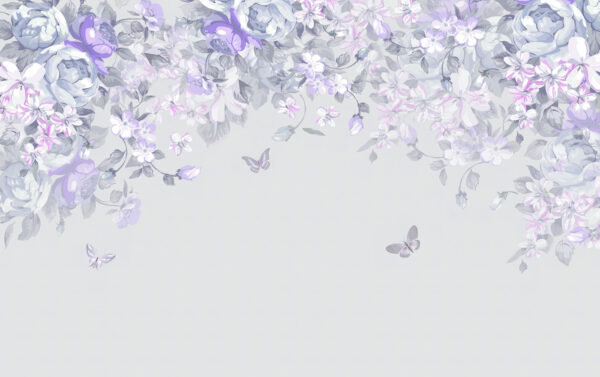 Um desenho floral com borboletas Um desenho floral com borboletas