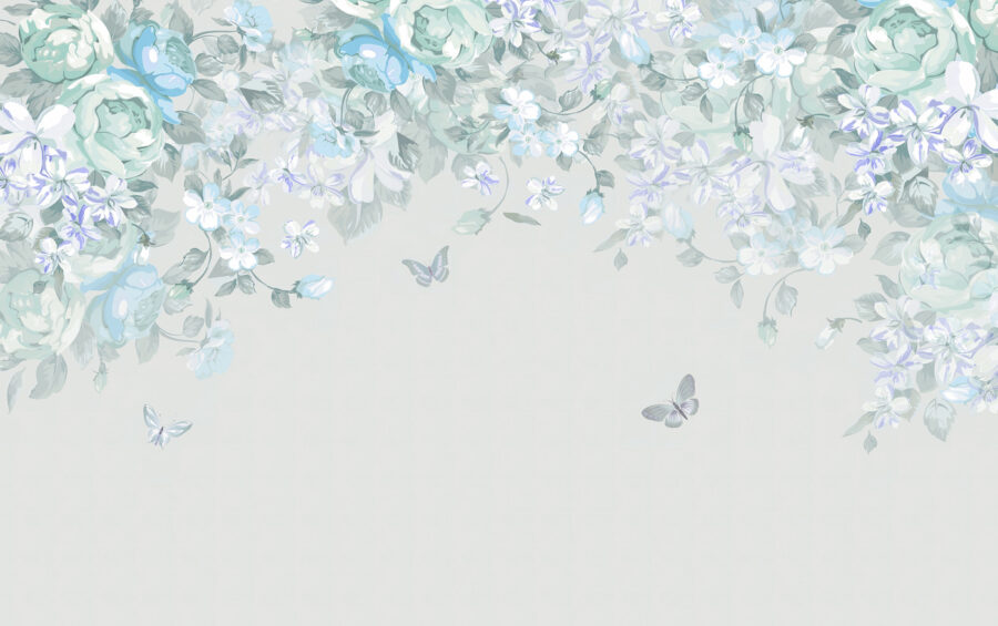 Papel de parede Flores e borboletas brancas e azuis - Image 2