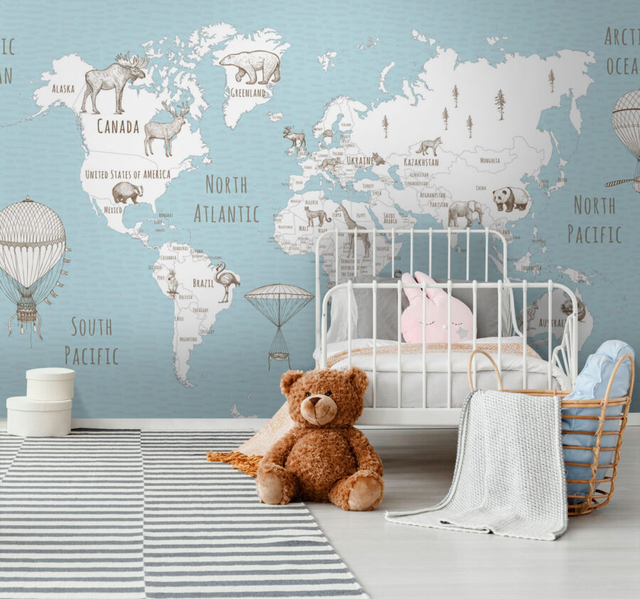 Mapa do mundo com animais