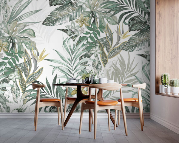 Wallpaper with leaves and flowers Wallpaper with leaves and flowers