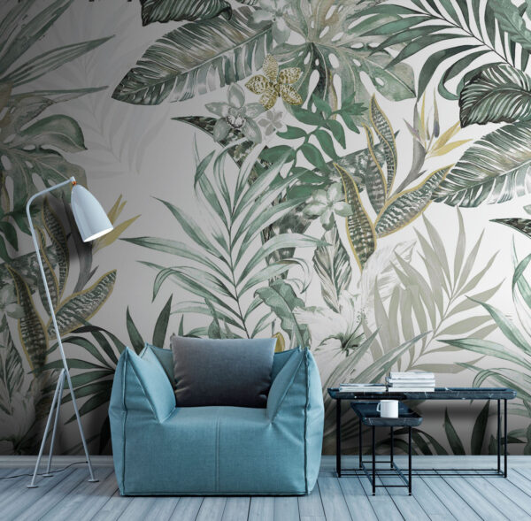 Wallpaper with leaves and flowers Wallpaper with leaves and flowers