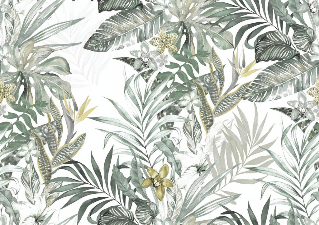 Papel de parede com folhas e flores Papel de parede com folhas e flores