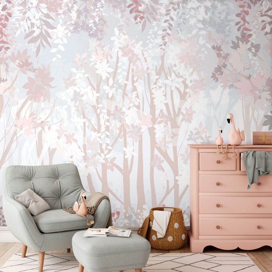 Papel de parede Padrão floral branco e cor-de-rosa - Image 3