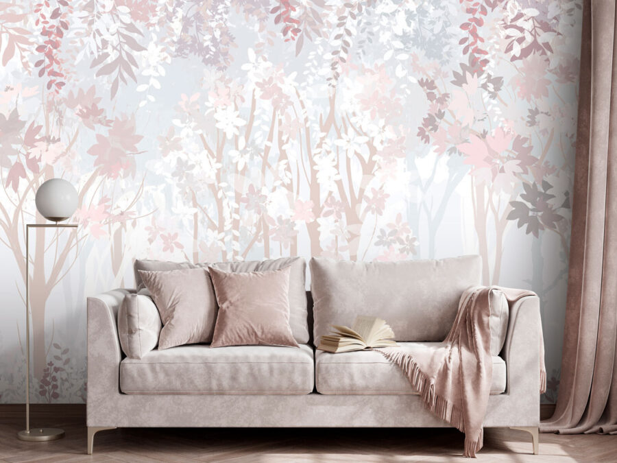 Papel de parede Padrão floral branco e cor-de-rosa - Image 2