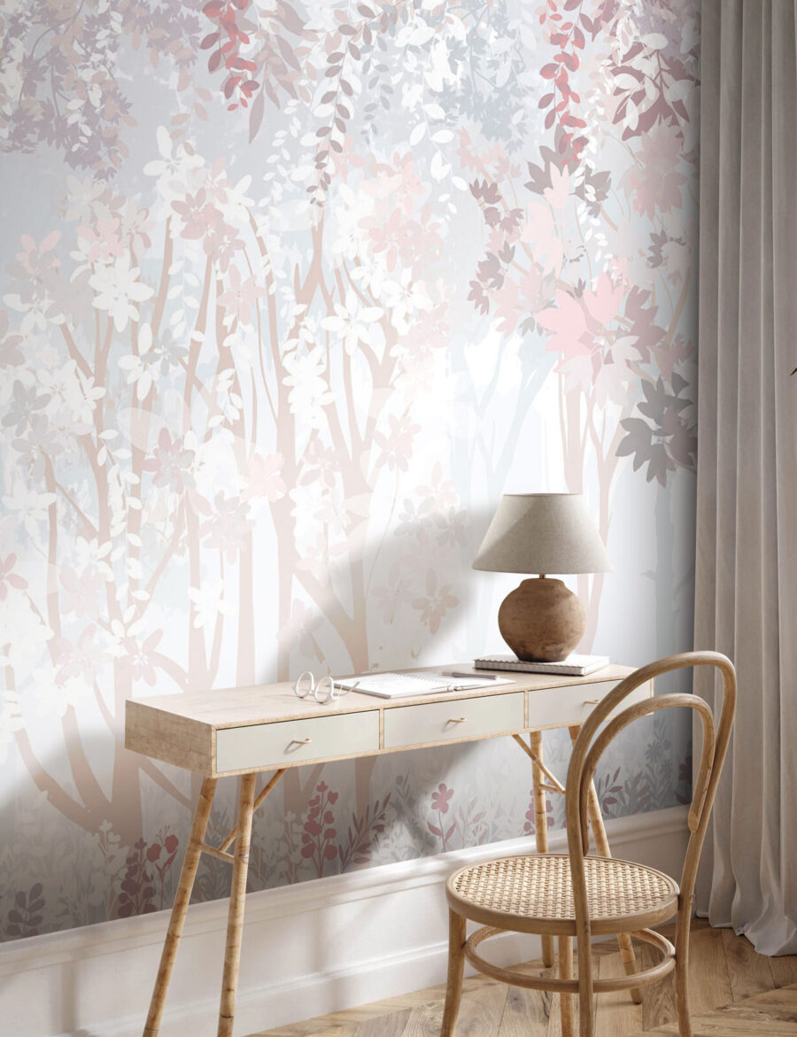 Papel de parede Padrão floral branco e cor-de-rosa