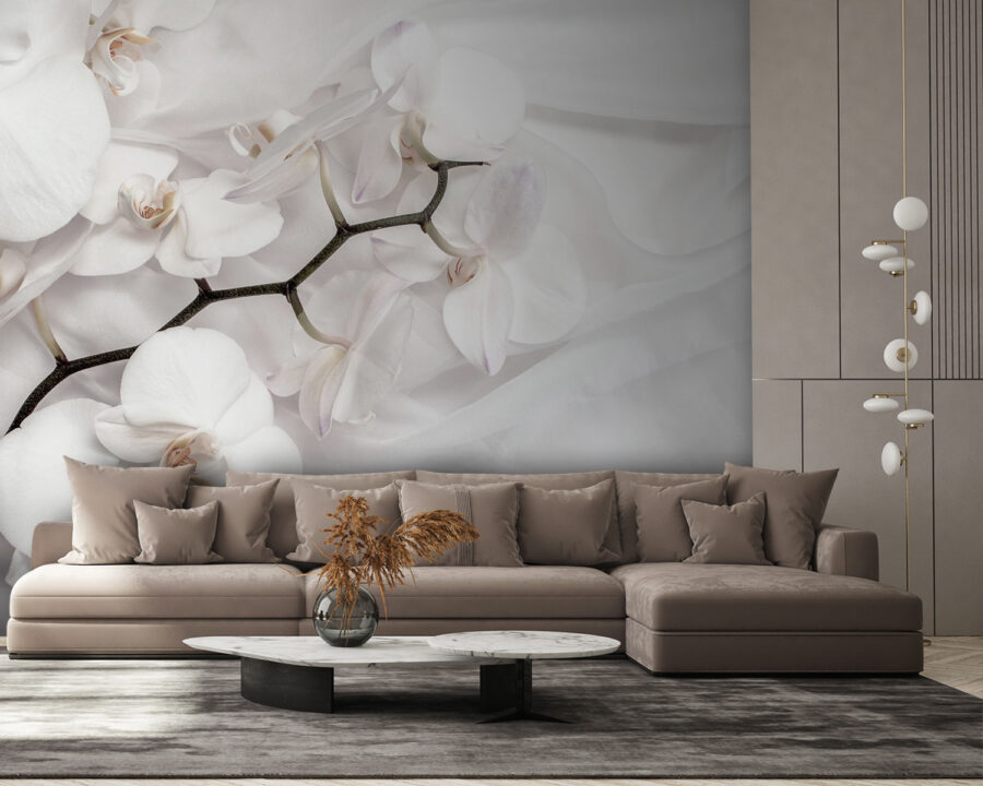 Orquídeas brancas sobre um tecido branco