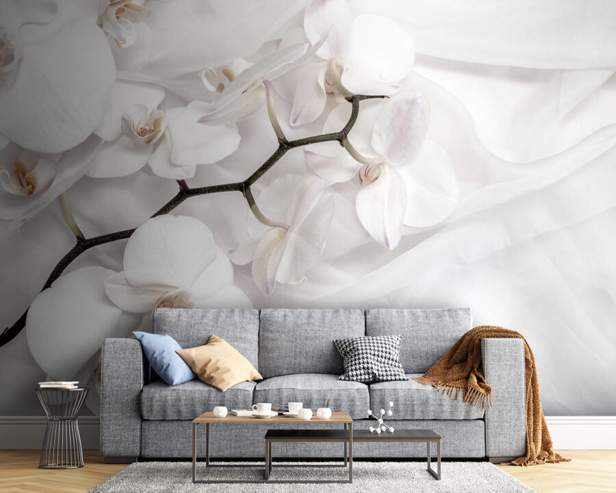 Orquídeas brancas sobre um tecido branco