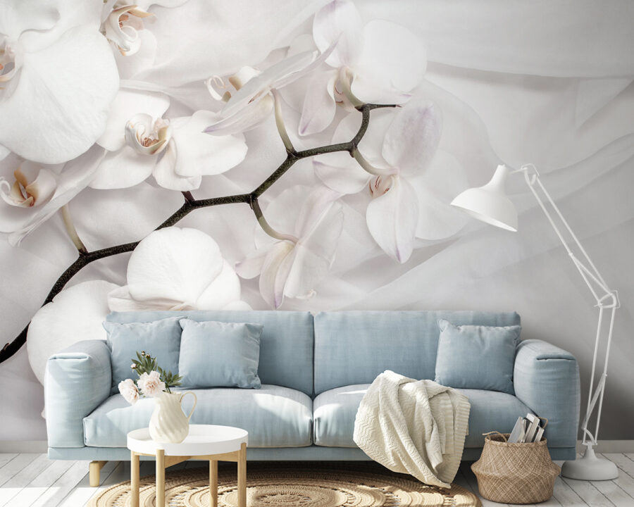 Orquídeas brancas sobre um tecido branco