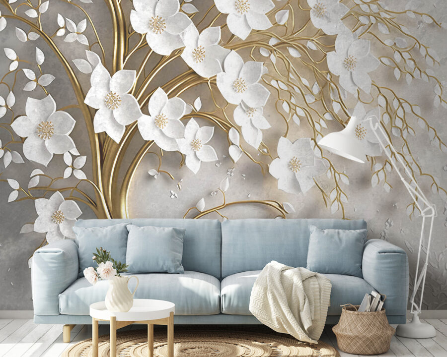 Árvore com flores e folhas brancas